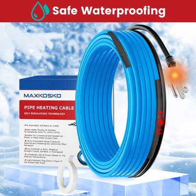 35ft Thermostat-Equipped Heat Trace & Pre-assembled Tape for Water Pipes