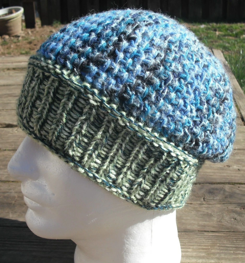 Light Blue and Light Green Medium Size Crocheted Beanie - Handmade by Michaela