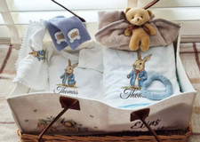 Personalised baby hamper set  baby shower gift, blue  rabbit  sleepsuit,