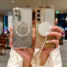 For Samsung Galaxy S25 S24 S23 S22 S21 S20FE Magsafe Magnetic Glitter Phone Case