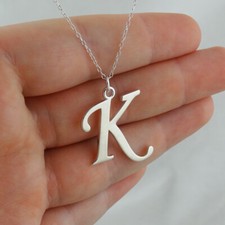 Collar con dije letra K de escritura de plata de ley 925 inicial mayúscula de la A a la Z nombre regalo