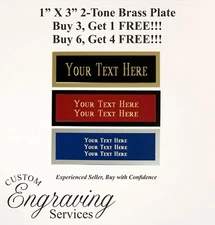 Engraved Trophy Plate 1"x3" Custom TWO TONE BRASS Gift Tag Name Tag Plaque