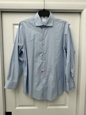 Brooks Brothers Shirt Mens 17 - 34 Blue Striped Makers and Merchants USA MADE