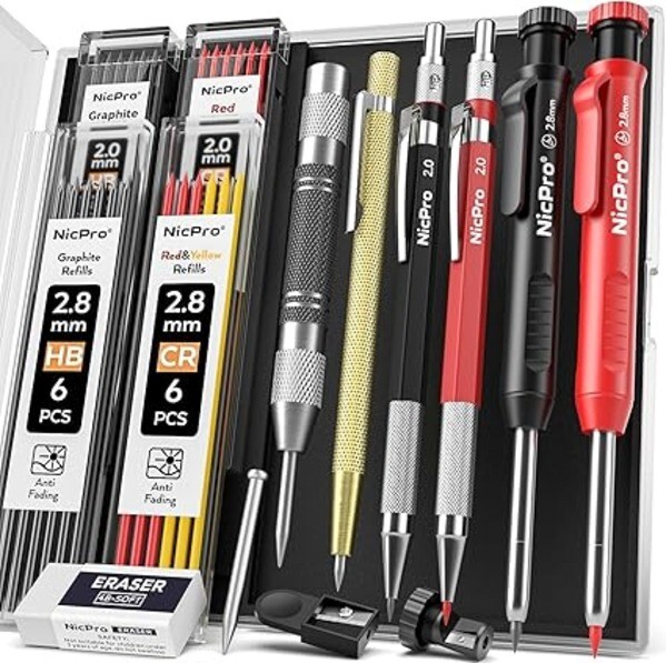 Set With Sharpener, Mechanical Carpenter Pencil 40refil