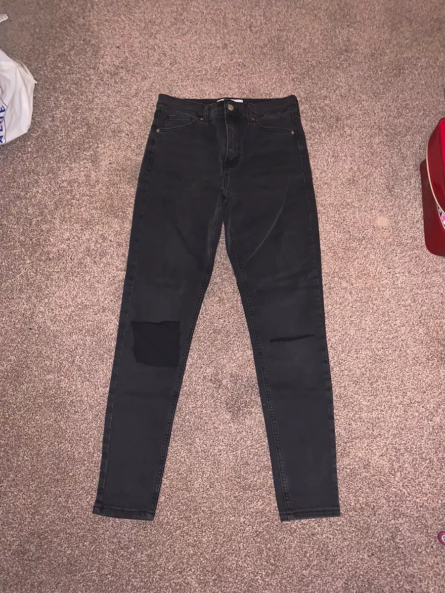 Topshop Washed Black Flap Ripped Knee Jamie Jeans W28 L32 UK