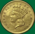 1856 Large Head Indian Princess Gold Dollar Almost Uncirculated AU Coin #34648