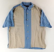 Nat Nast Bowling Shirt 100 Silk Button Up Loop Collar Blue White Mens XL