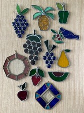 Lot of 12 Vtg Stained Glass Sun Catchers - Birds Fruit Etc.