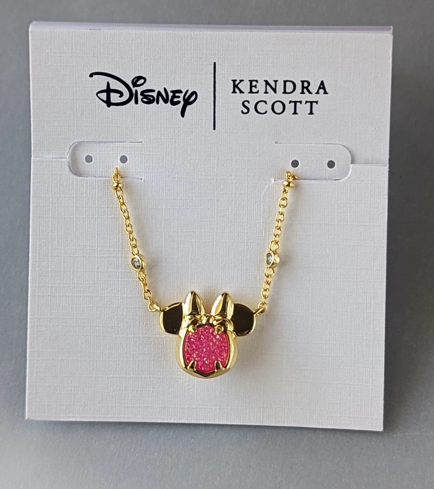NWT DISNEY X KENDRA SCOTT  Gold Chain Hot Pink Drusy Minnie Mouse Necklace - Image 2 of 4