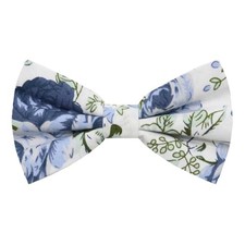 Mens Bow Ties Adjustable Pre-Tied Floral Pattern Bow Tie for Men Blue White