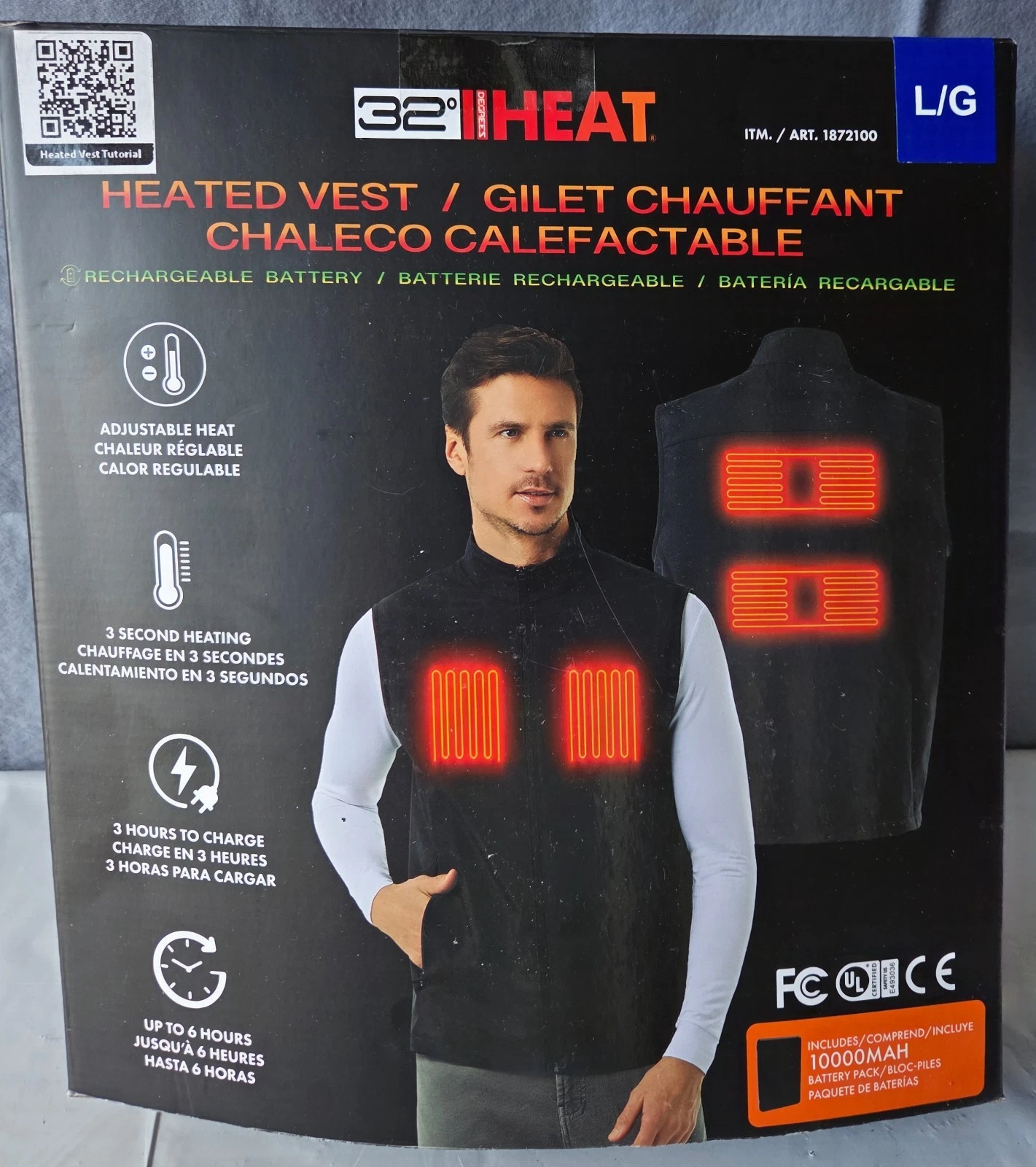 32 Degrees Rechargeable Heated Vest 4 Zones NEW Large L 6 hrs Free Shipping