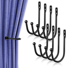 8 Pcs Black Metal U Shaped Curtain Pull Backs - Wall Mounted Curtain Hooks with