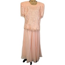 VTG Cachet Chiffon Lace Gown Women’s 18 Pink Evening Dress Made In USA 2 Piece