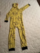 Pokemon Kids Med 8/10 Pikachu Print Yellow Hooded Fleece Pajama Sleeper