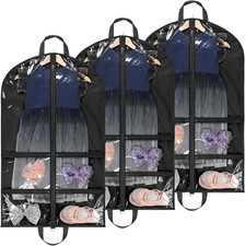 40" Kids Dance Garment Bags with 4 Pockets, 3 Pack, Black