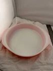 MCM 60's Pyrex #221 8" Round Glass Desert Dawn Flamingo Pink Cake Pan Vintage