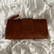 Cognac Women's Zip-Around Wallet Folding Style with Zipper Accent Solid Pattern