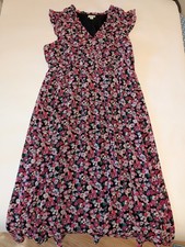 J.CREW Women  s Black Floral V-Neck Ruffle Sleeve Midi Dress Pockets Size 10