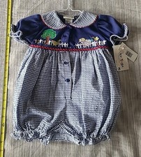 Vintage Baby Togs Bubble Romper NWT Gingham Farm Rickrack Embroidered Sheep Duck