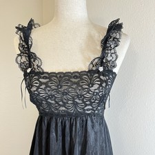 Vintage Cinema Etoile Elegant Black Lace Slip Dress Nightgown Sheer Foral