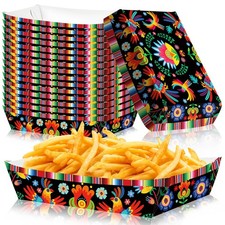 30 Pack Fiesta Mexican Food Trays, Floral and Serape Stripe Design Disposable Pa