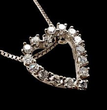 14K White Solid Gold Diamond Heart Shape Pendant with Silver Necklace