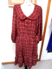 LAUREN CONRAD-BROWN-CHECK-RUFFLE COLLAR-BELT-RUFFLE HEM  DRESS-SIZE-XL-NWT-$60