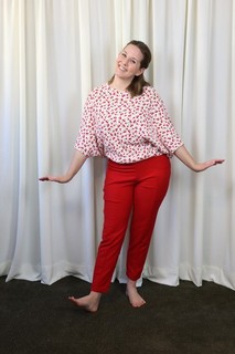 Slim Leg Red Pants with Fold in Pockets
