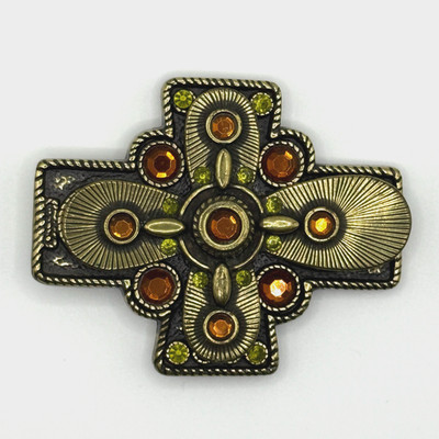 Vintage Gürtelschnalle - Boho Kreuz aufwendig verziert Strass Glaube Spiritualität