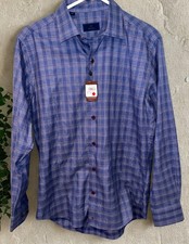 David Donahue Dobby Fine Check Dress Shirt Navy Blue Men's M NWT MSRP $165