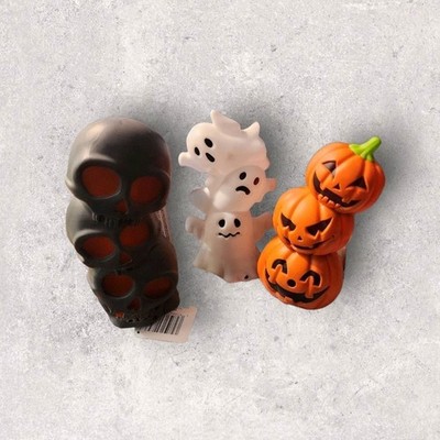 Halloween Blow Mold Lot Of 3 Light Up & Sound Jackolantern Pumpkin, Ghost,Skulls