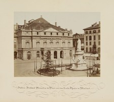 G. BROGI (1822-1881), Monumento Leonardo da Vinci davanti alla Scala, Milano, 1880 circa, Alb