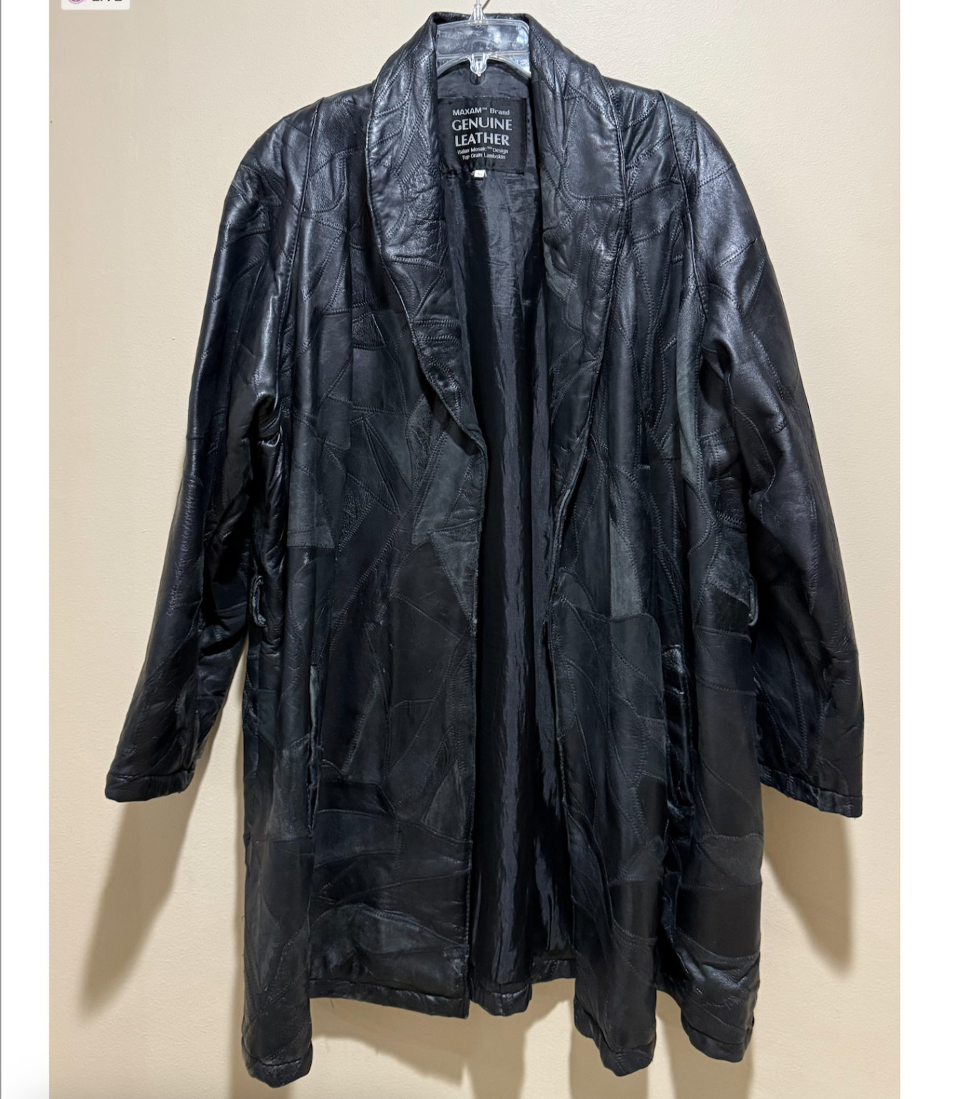 90s Leather Mosaic Patchwork Jacket Coat Italian … - image 1