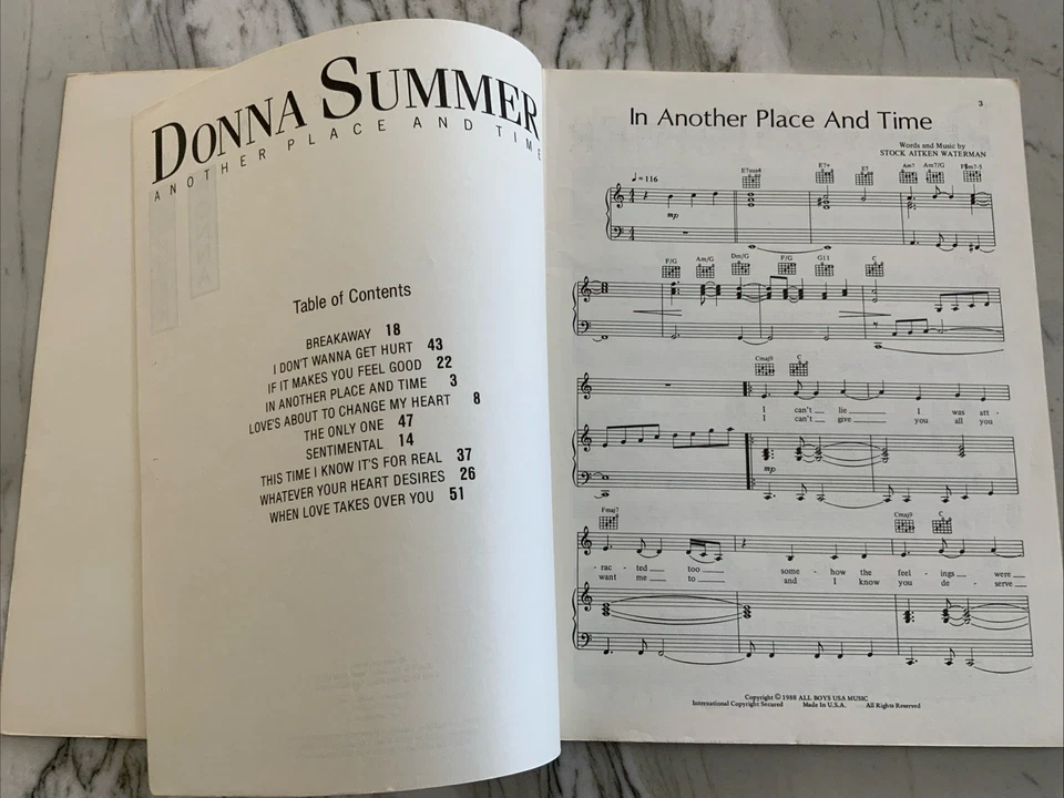 Cancionero Donna Summer OTRO LUGAR Y TIEMPO 1989 RARO!!! Partituras P/V/G Foto 4 de 4