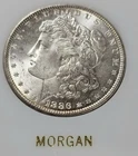 A 1886-P Gem BU Morgan Silver Dollar. Stunning Coin! Vintage Holder
