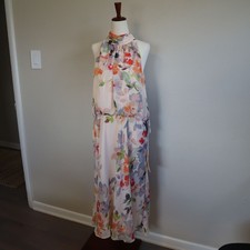 NWT Adrianna Papell Floral Halter Chiffon Midi Dress – Size 18