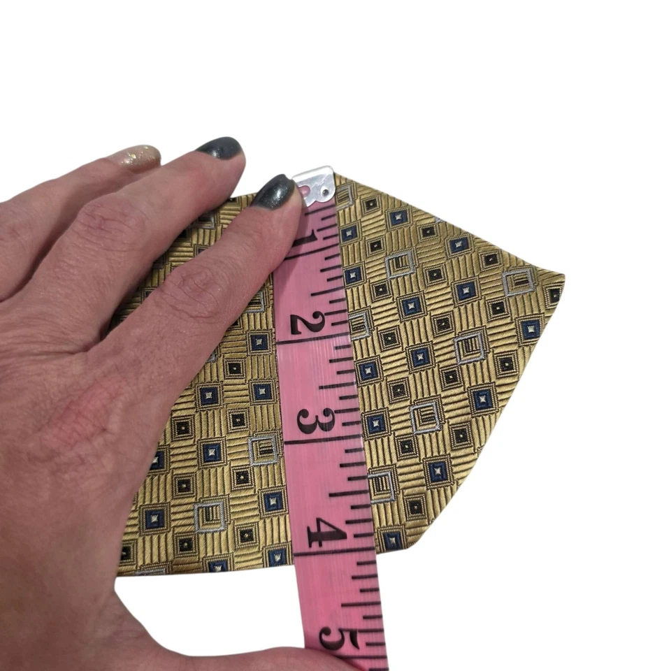 Corbata BIRMANIA-BIBAS Seda Geométrica 7 Pliegues Dorado Azul Clásica Formal Para Hombre  Foto 3 de 4