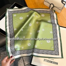 Sallys 100 Mulberry Silk Scarf Flowers Print Square Necktie Hairband 21" Green