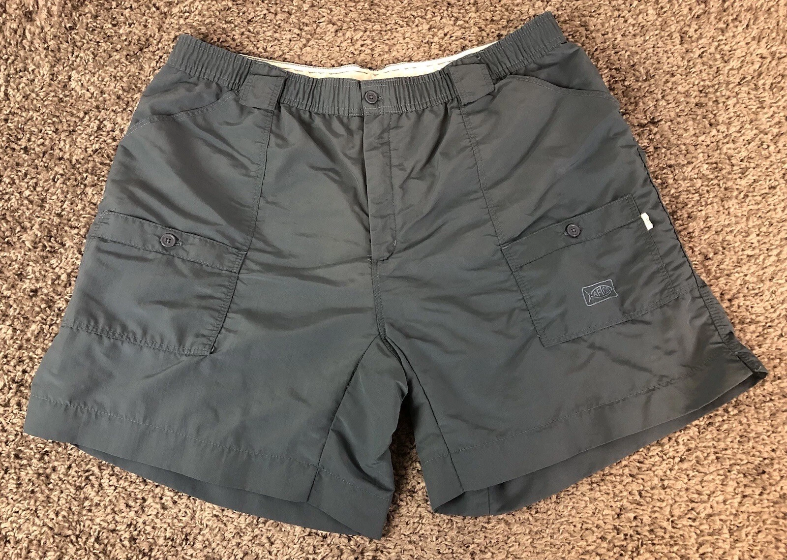 Aftco Fishing Shorts Mens 42 Original Blue Stretch Elastic Waistband Zipper Fly