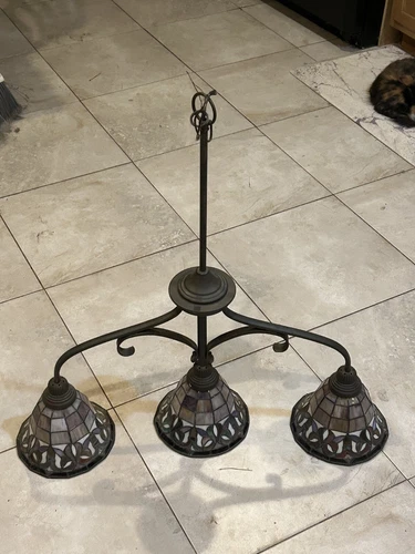 3 PC Vintage Tiffany Style Stained Glass  Pool Table Light Fixture