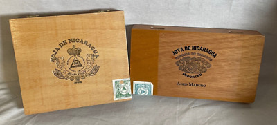 Hoja de Nicaragua and Joya de Nicaragua Wooden Cigar Boxes with Tax Stamps