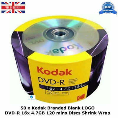 Kodak Markenrohling LOGO DVD-R 16x Geschwindigkeit 4,7GB 120min Discs in Schrumpffolie Posten