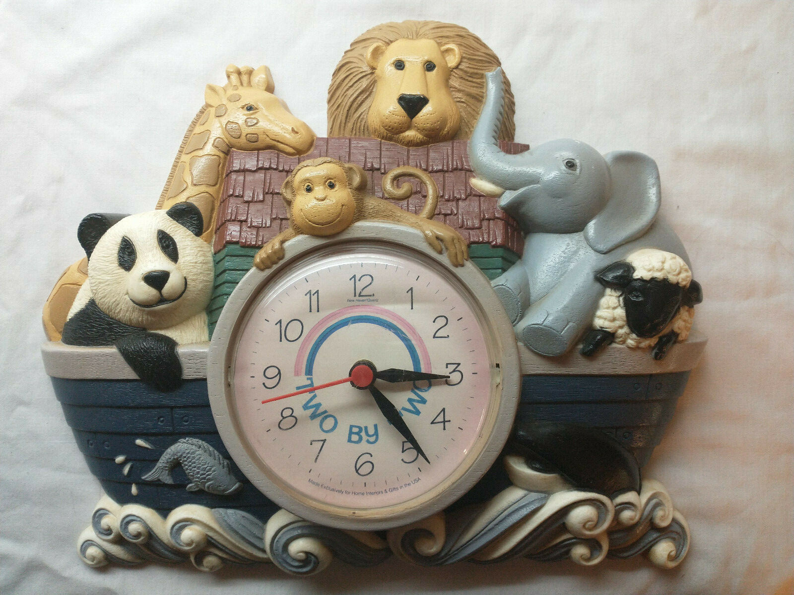 Vintage Noah's Ark Wall Clock Nursery Baby Room Two By Two Kids Time Very Nice!