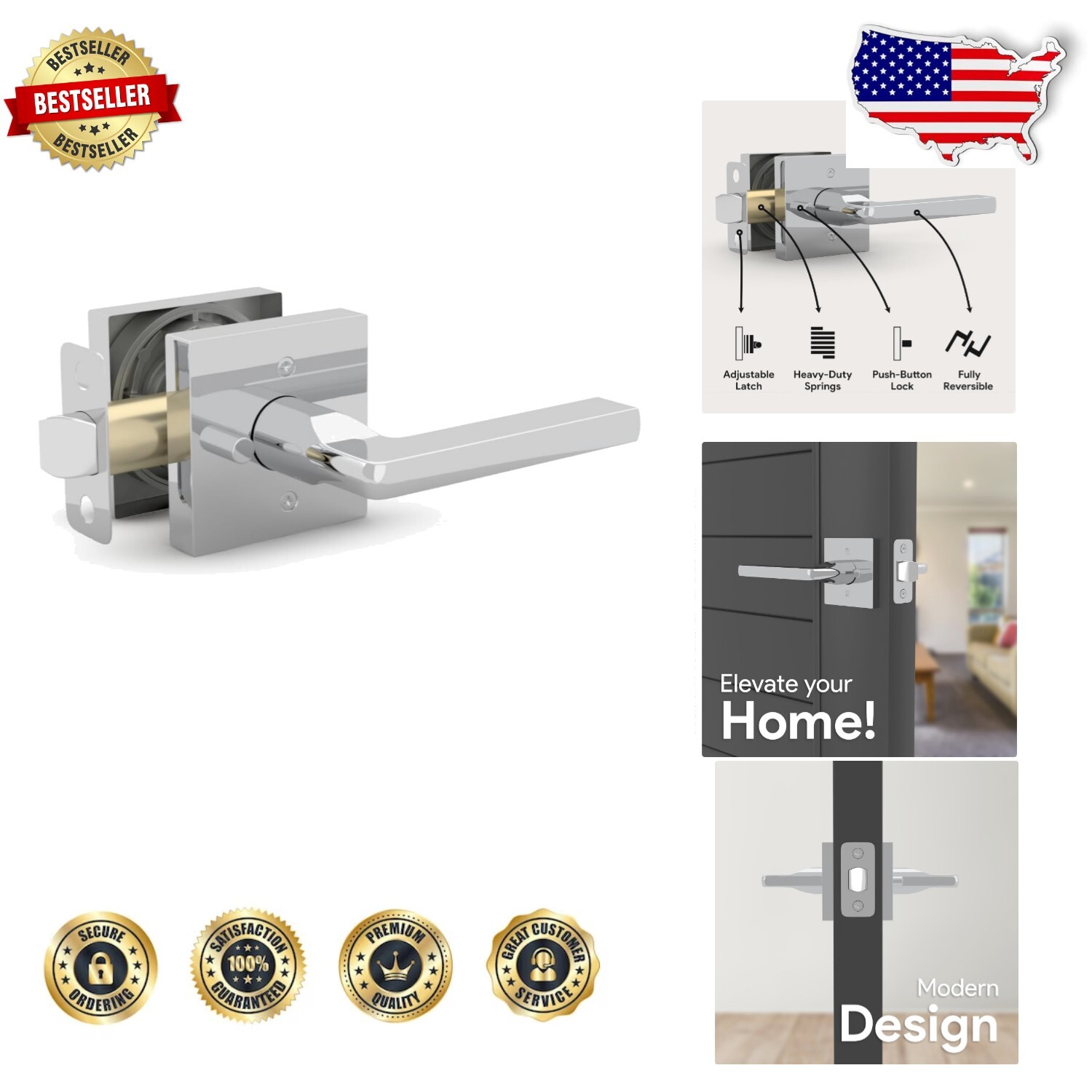Heavy-Duty Adjustable Privacy Door Lever Handle – Easy Installation Stylish Modern Design-image