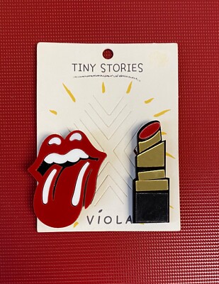 Rock Star Glamour VIOLA Lapel Pin & Red Lipstick SET OF 2 Tiny Stories NWT  