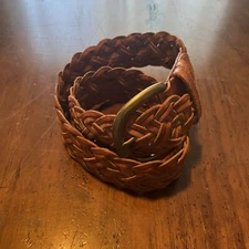 Field Manor Genuine Leather Braided Belt Sz S Solid Brass Buckle