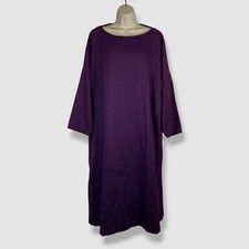 Eskandar Women's Purple Textured Basketweave Bateau Neck Kaftan Dress Size 0