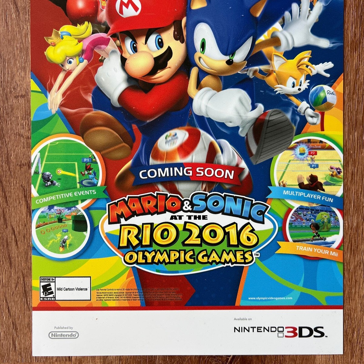 【非売品】マリオ&ソニック AT リオオリンピック B2 サイズ ポスター PROMO STORE DISPLAY POSTER Mario Sonic Olympic Games Rio 2016
