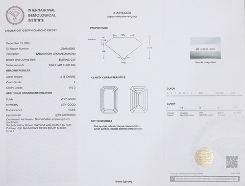2.18 CT IGI Certified Emerald Cut Diamond White-E Color VVS2 Clarity Lab Diamond - Picture 10 of 10