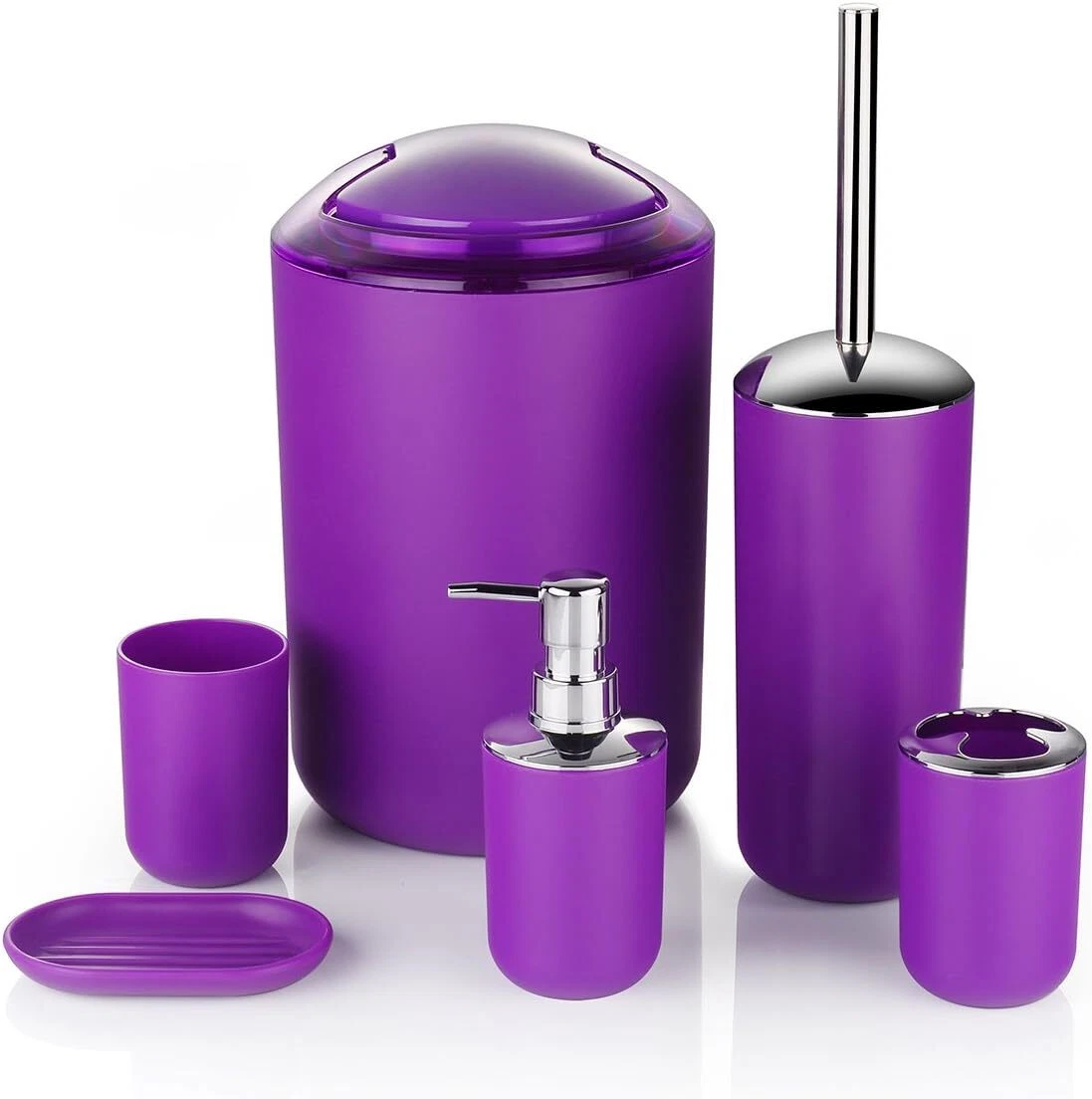 Bathroom Accessories Set 6 Piece Trash Can Toothbrush Holder